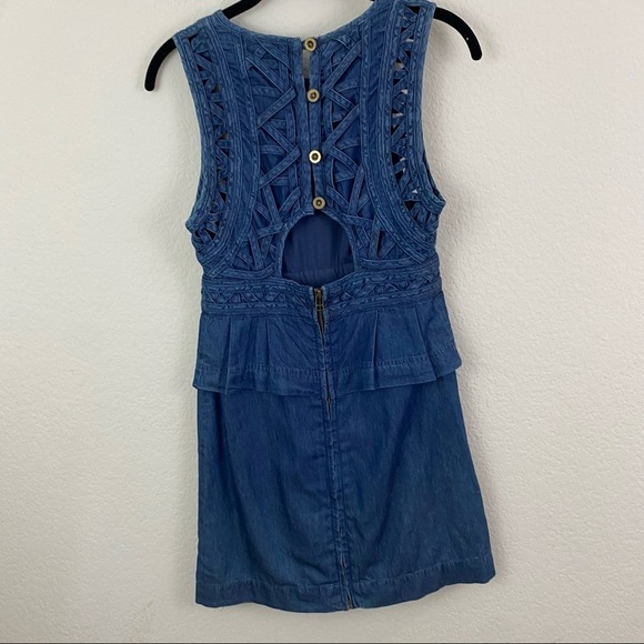 Free People New Romantics Highland Denim Dress Cut Outs Size 0 - Picture 6 of 12